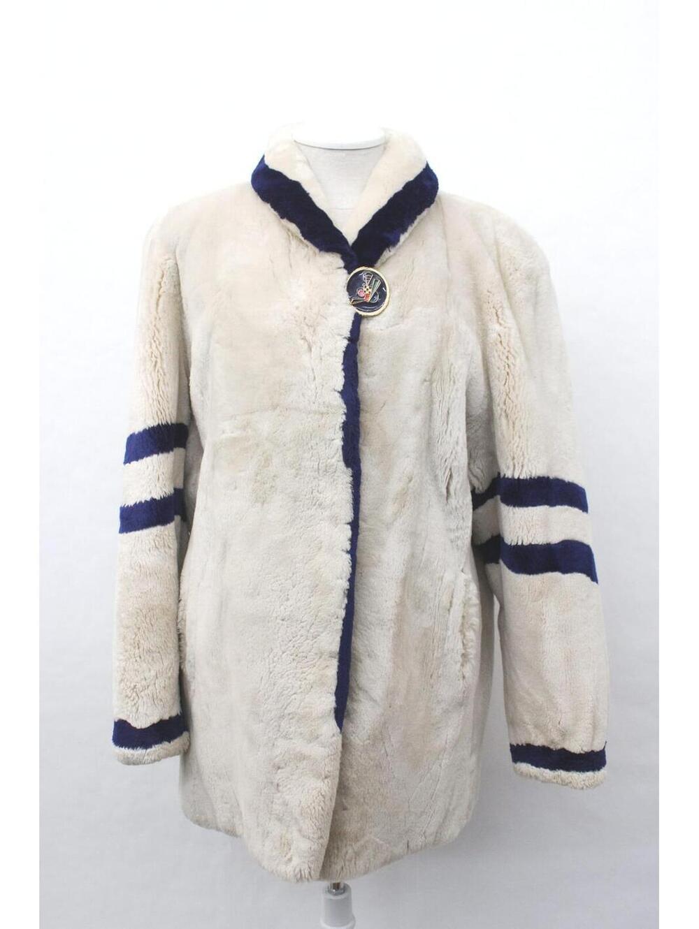 Excellent Beige & Blue Sheared Beaver Fur Jacket Coat Women Woman Size 6 Small